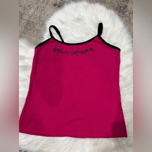 VTG Y2K 2000s Harley-Davidson Hot Pink Polka Dot Lace Trim Cami 2X